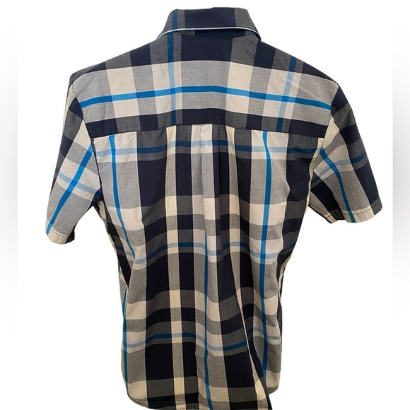 VOLCOM Stone Skate Blue & Gray Plaid Short Sleeve Collared Shirt Men L Large - Picture 3 of 6